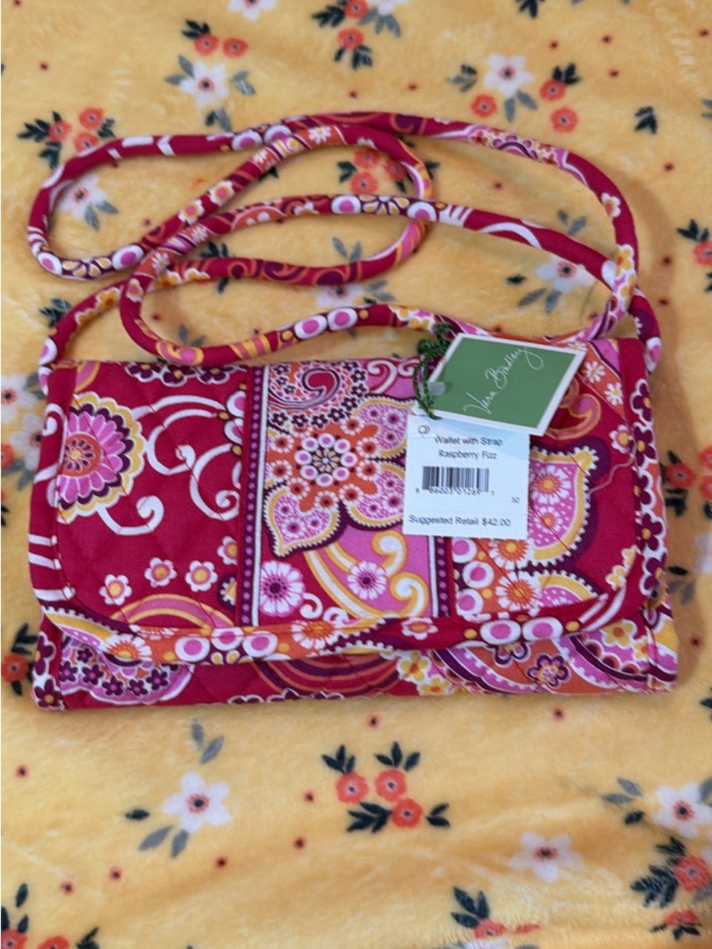 Vera Bradley Raspberry Floral Quilted Crossbody Wallet NWT Circa 1990s